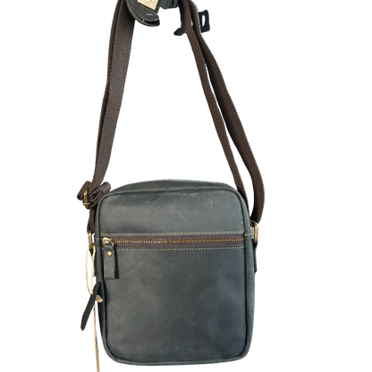 Vivace Sling Bag: CHARCOAL BLACK Genuine Leather with Adjustable Strap BACK