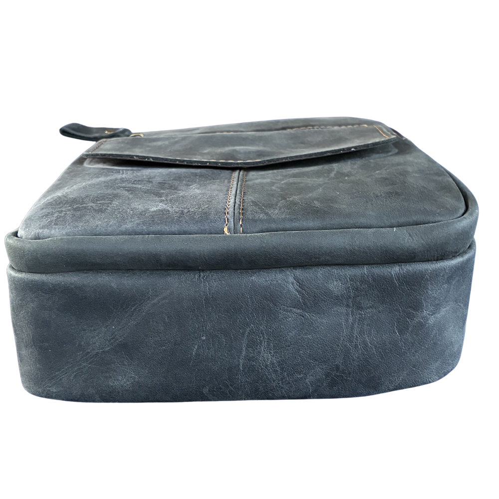 Vivace Sling Bag: CHARCOAL BLACK Genuine Leather with Adjustable Strap BOTTOM