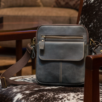Vivace Sling Bag: CHARCOAL BLACK Genuine Leather with Adjustable Strap DISPLAY