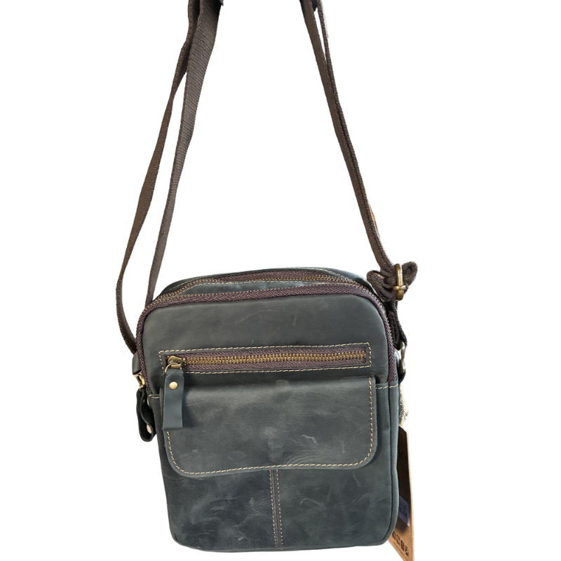 Vivace Sling Bag: CHARCOAL BLACK Genuine Leather with Adjustable Strap FRONT