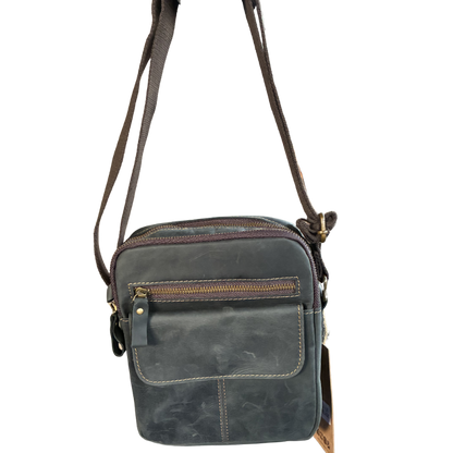 Vivace Sling Bag: CHARCOAL BLACK Genuine Leather with Adjustable Strap FRONT