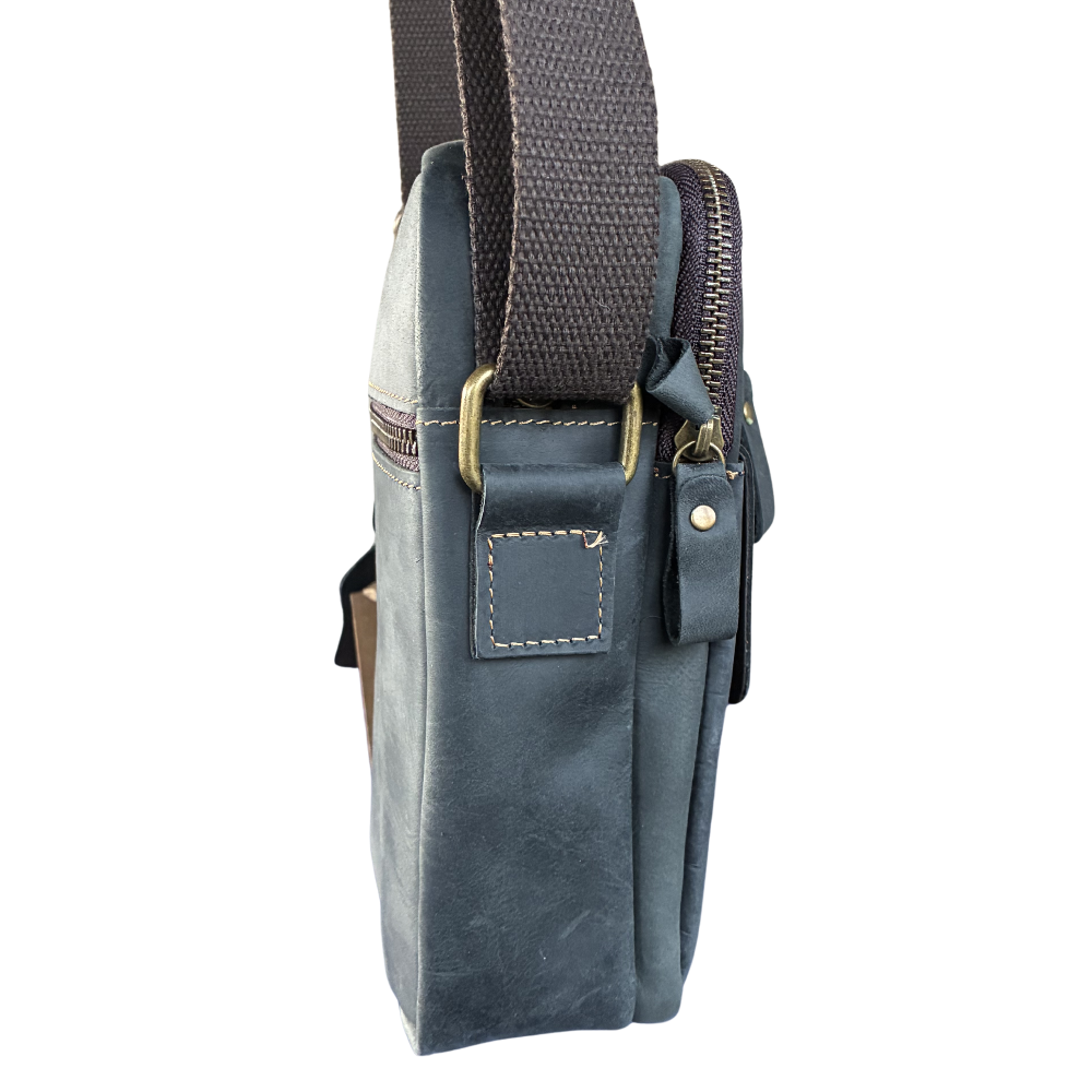 Vivace Sling Bag: CHARCOAL BLACK Genuine Leather with Adjustable Strap SIDE