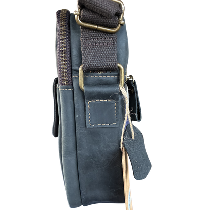 Vivace Sling Bag: CHARCOAL BLACK Genuine Leather with Adjustable Strap SIDE VIEW