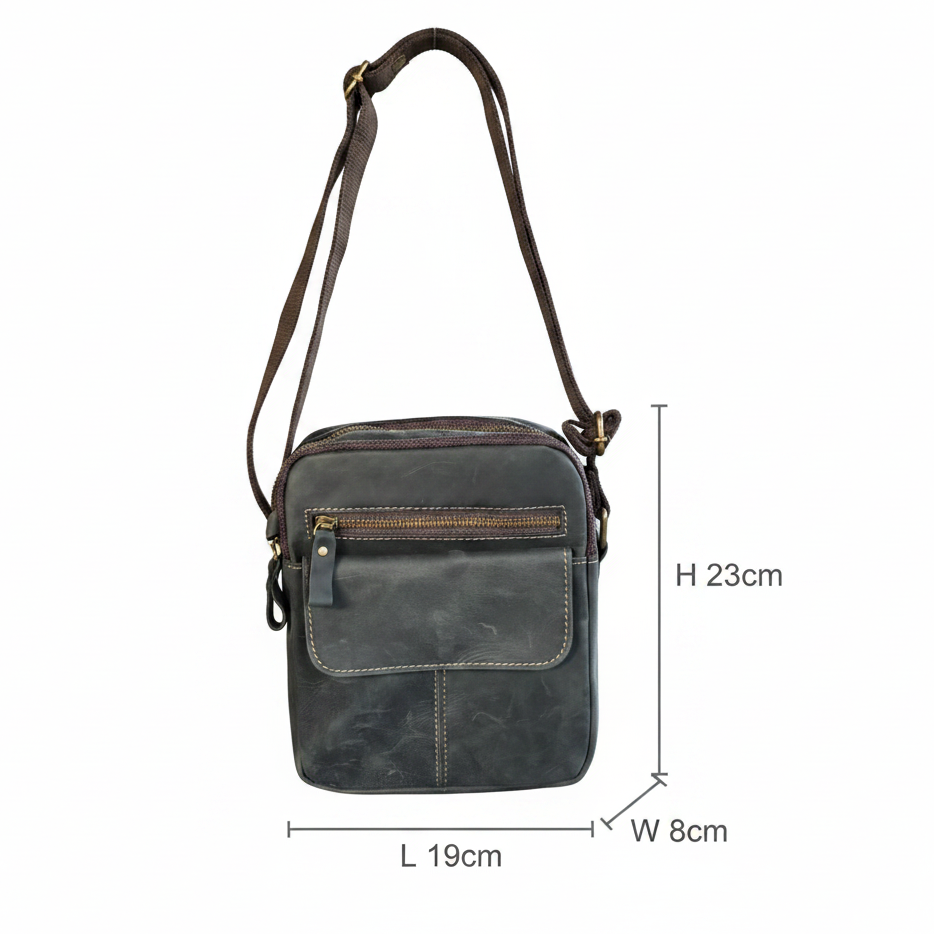 Vivace Sling Bag: CHARCOAL BLACK Genuine Leather with Adjustable Strap SIZE