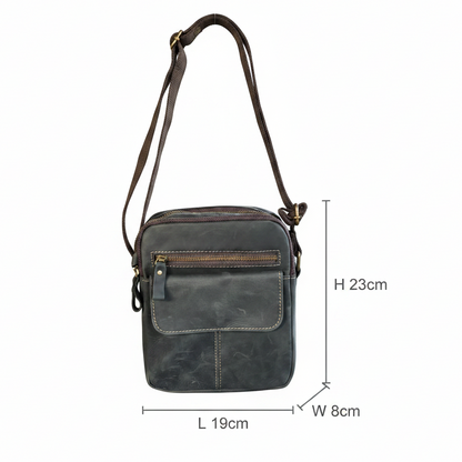 Vivace Sling Bag: CHARCOAL BLACK Genuine Leather with Adjustable Strap SIZE
