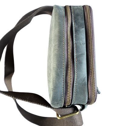 Vivace Sling Bag: CHARCOAL BLACK Genuine Leather with Adjustable Strap TOP ZIPPS CLOSED