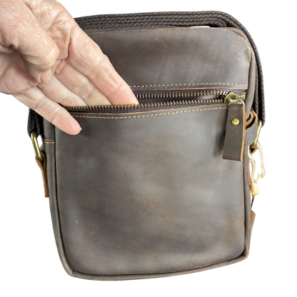 Vivace Sling Bag: COFFEE BROWN Genuine Leather with Adjustable Strap BACK