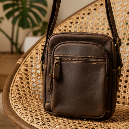 Vivace Sling Bag: COFFEE BROWN Genuine Leather with Adjustable Strap LIFESTYLE