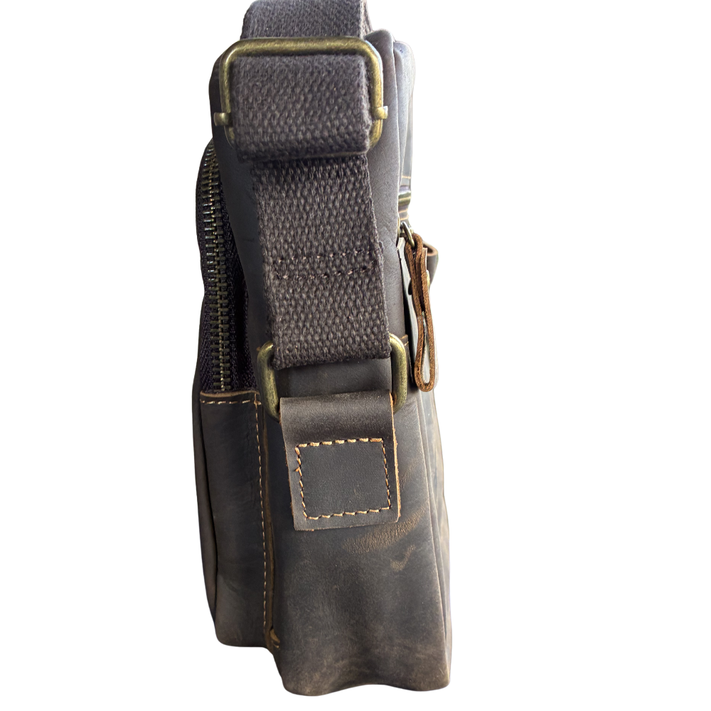 Vivace Sling Bag: COFFEE BROWN Genuine Leather with Adjustable Strap SIDE