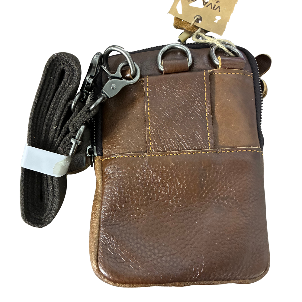 Vivace Sling Bag: COFFEE Genuine Leather Cross Body & Belt bag STRAP CONNECTION