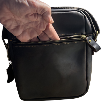 Vivace Sling Bag: DARK COFFEE BROWN Genuine Leather with Adjustable Strap BACK POCKET
