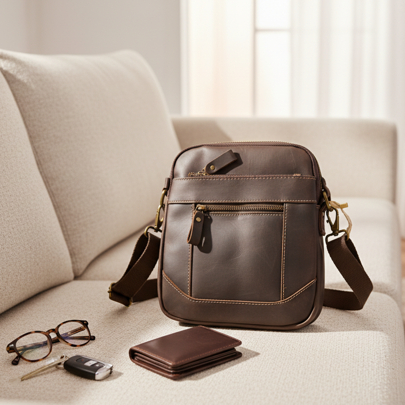 Vivace Sling Bag: DARK COFFEE BROWN Genuine Leather with Adjustable Strap HERO