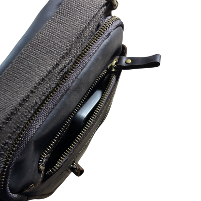 Vivace Sling Bag: DARK COFFEE BROWN Genuine Leather with Adjustable Strap PHONE IN FRONT MIDDLE POCKET