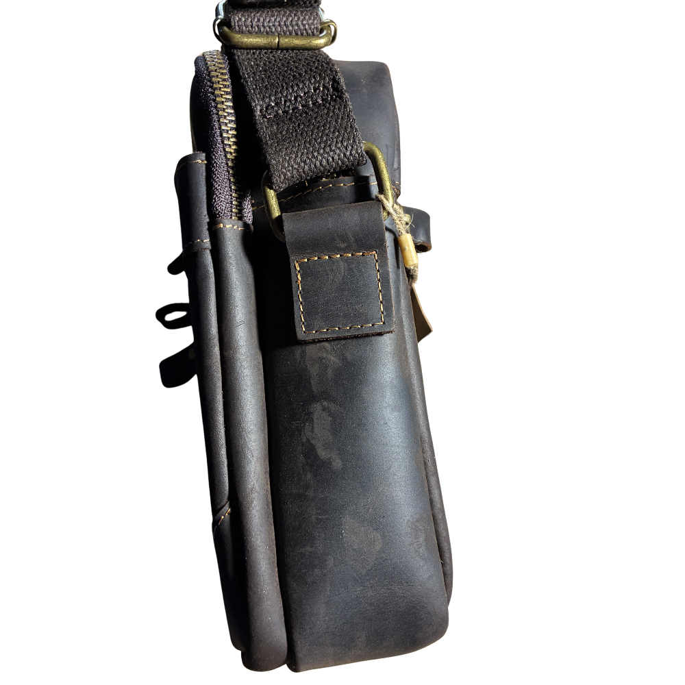 Vivace Sling Bag: DARK COFFEE BROWN Genuine Leather with Adjustable Strap SIDE