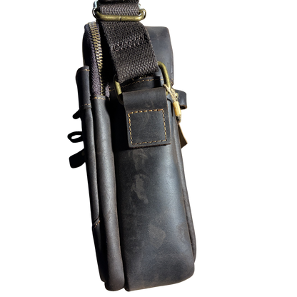 Vivace Sling Bag: DARK COFFEE BROWN Genuine Leather with Adjustable Strap SIDE
