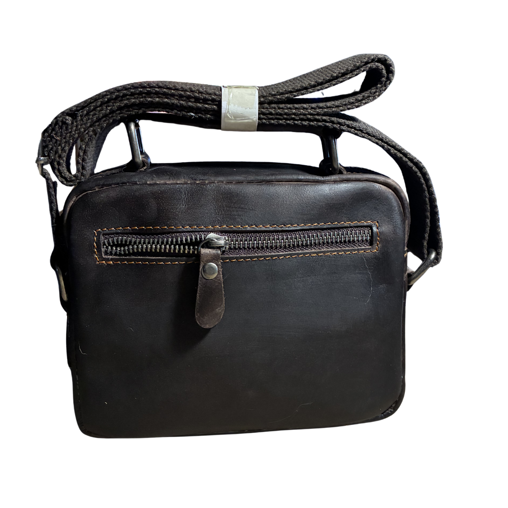 Vivace Sling Bag: DARK COFFEE Genuine Leather Cross body with Adjustable Strap BACK VIEW