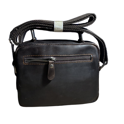 Vivace Sling Bag: DARK COFFEE Genuine Leather Cross body with Adjustable Strap BACK VIEW
