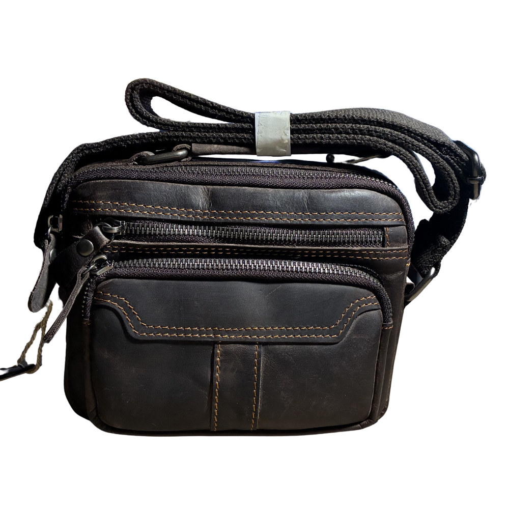 Vivace Sling Bag: DARK COFFEE Genuine Leather Cross body with Adjustable Strap FRONT VIEW