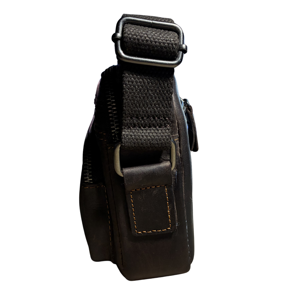 Vivace Sling Bag: DARK COFFEE Genuine Leather Cross body with Adjustable Strap SIDE VIEW