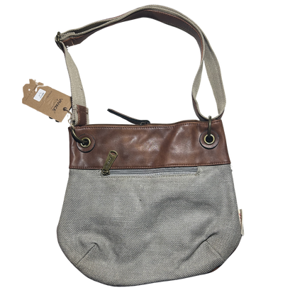 Vivace Sling Bag: GREY Hessian and Leather bag with Embroidery BACK