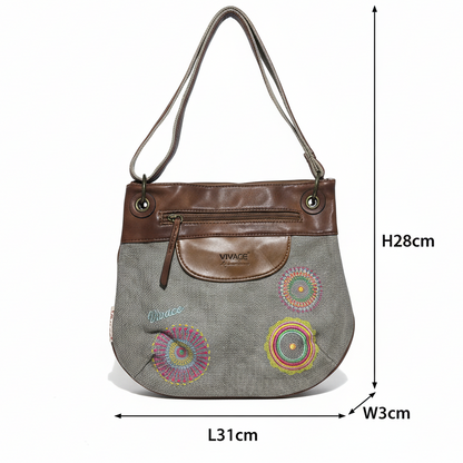 Vivace Sling Bag: GREY Hessian and Leather bag with Embroidery SIZE