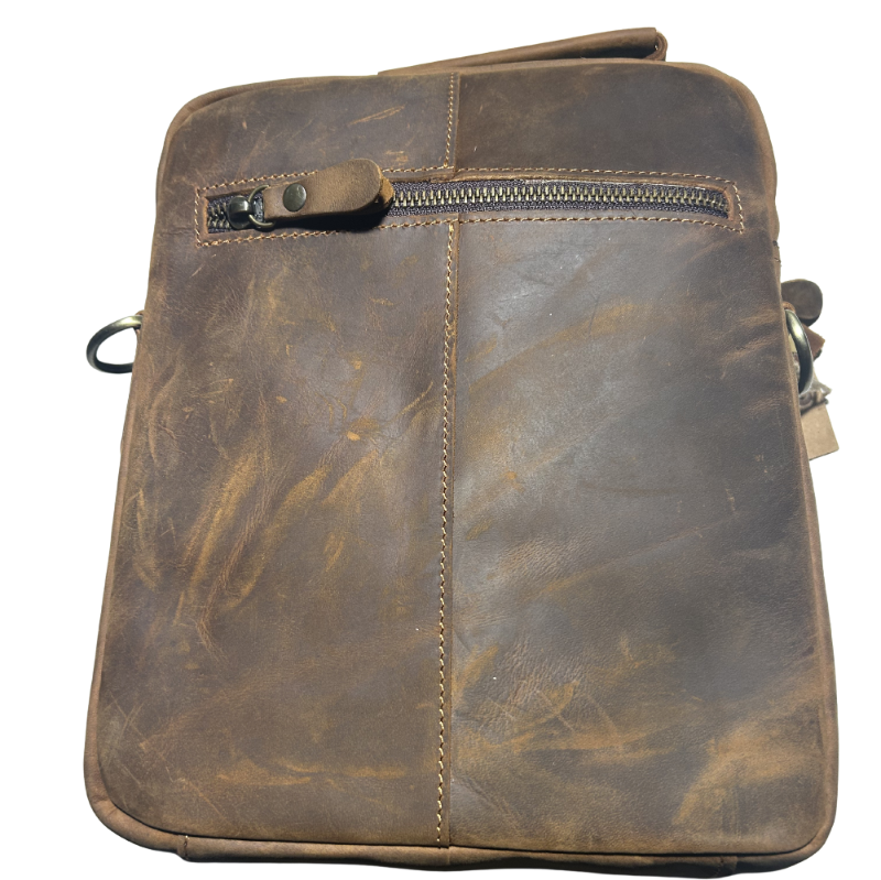 Vivace Sling Bag: LARGE COFFEE BROWN Genuine Leather Messenger Bag BACK VIEW