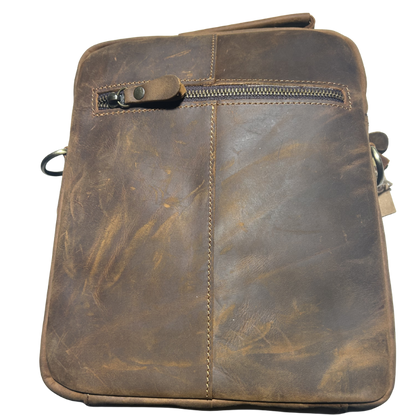 Vivace Sling Bag: LARGE COFFEE BROWN Genuine Leather Messenger Bag BACK VIEW