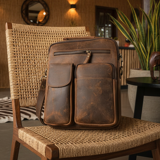 Vivace Sling Bag: LARGE COFFEE BROWN Genuine Leather Messenger Bag LIFESTYLE