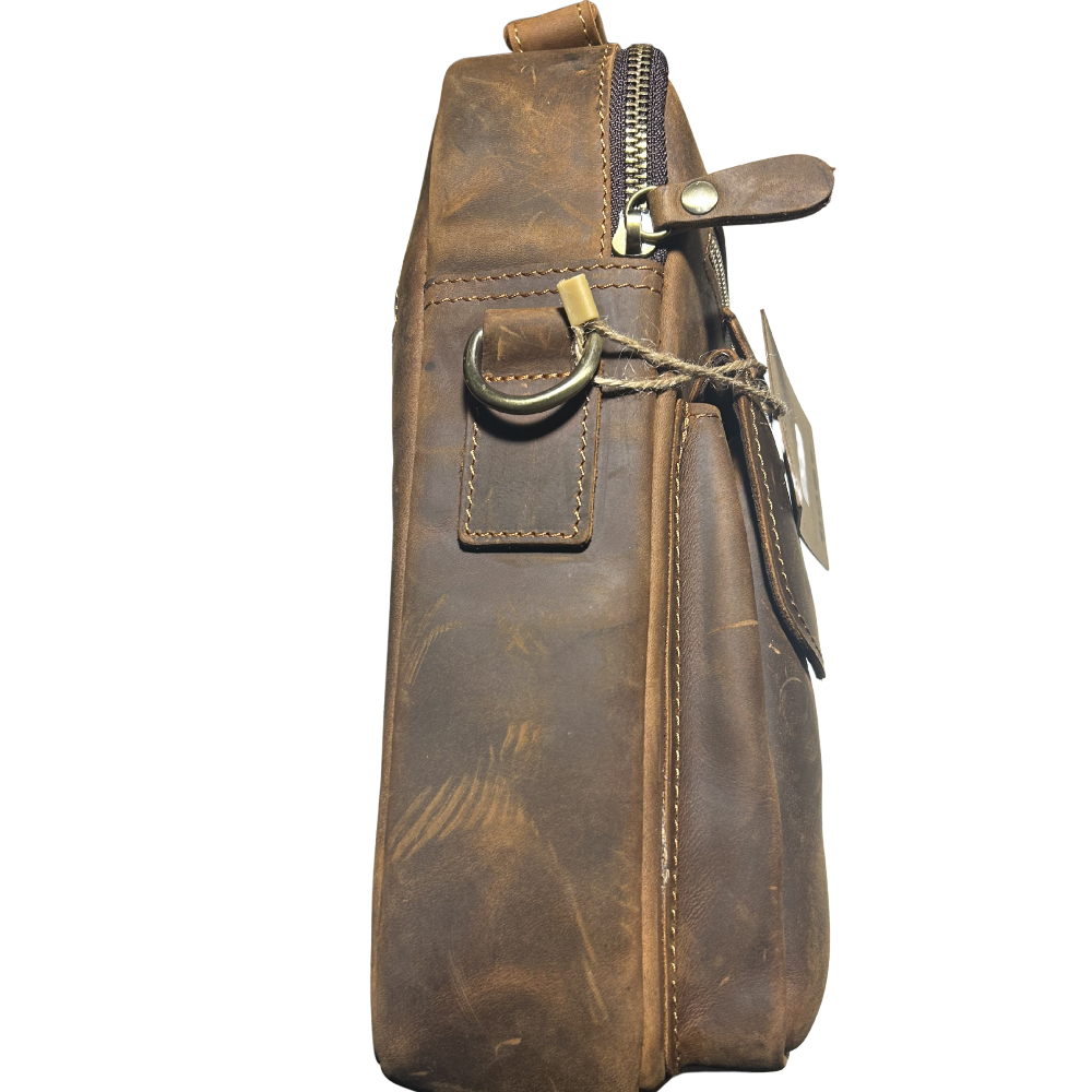 Vivace Sling Bag: LARGE COFFEE BROWN Genuine Leather Messenger Bag SIDE VIEW
