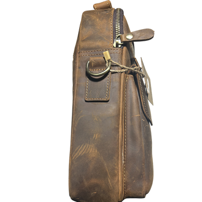 Vivace Sling Bag: LARGE COFFEE BROWN Genuine Leather Messenger Bag SIDE VIEW