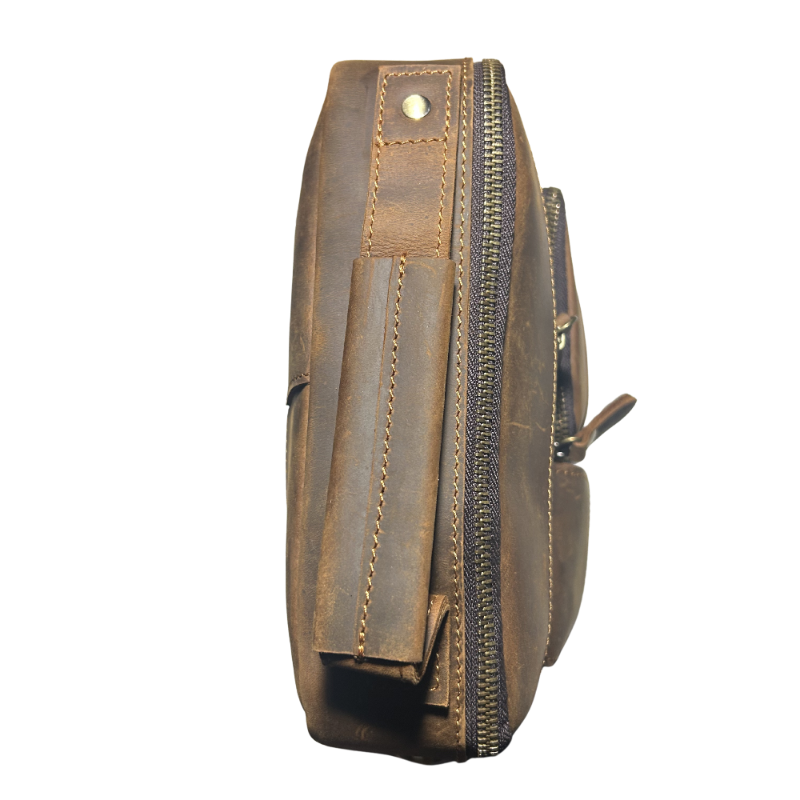 Vivace Sling Bag: LARGE COFFEE BROWN Genuine Leather Messenger Bag TOP