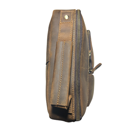 Vivace Sling Bag: LARGE COFFEE BROWN Genuine Leather Messenger Bag TOP