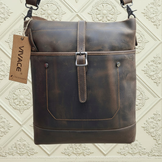 Vivace Sling Bag: MOCHA BROWN Genuine Leather Messenger Bag