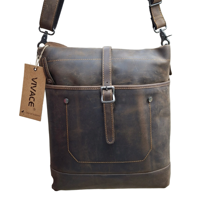 Vivace Sling Bag: MOCHA BROWN Genuine Leather Messenger Bag NEAR FRONT
