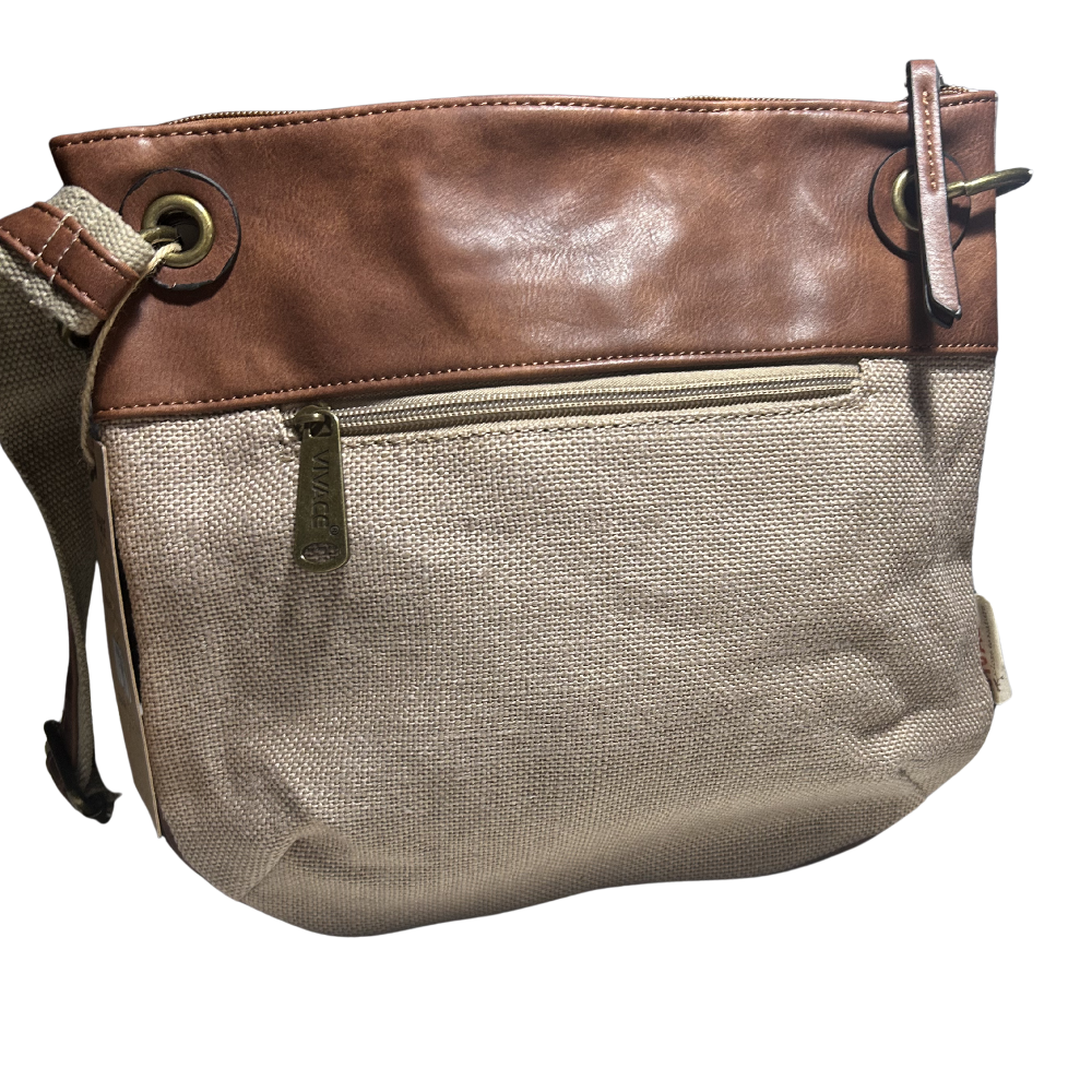 Vivace Sling Bag: SLIGHT PINK Hessian and Leather bag with Embroidery BACK VIEW