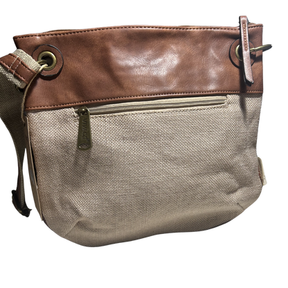 Vivace Sling Bag: SLIGHT PINK Hessian and Leather bag with Embroidery BACK VIEW