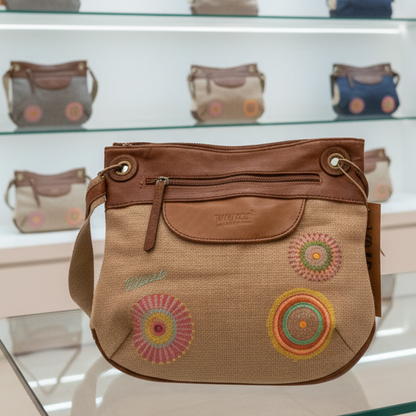 Vivace Sling Bag: SLIGHT PINK Hessian and Leather with Embroidery