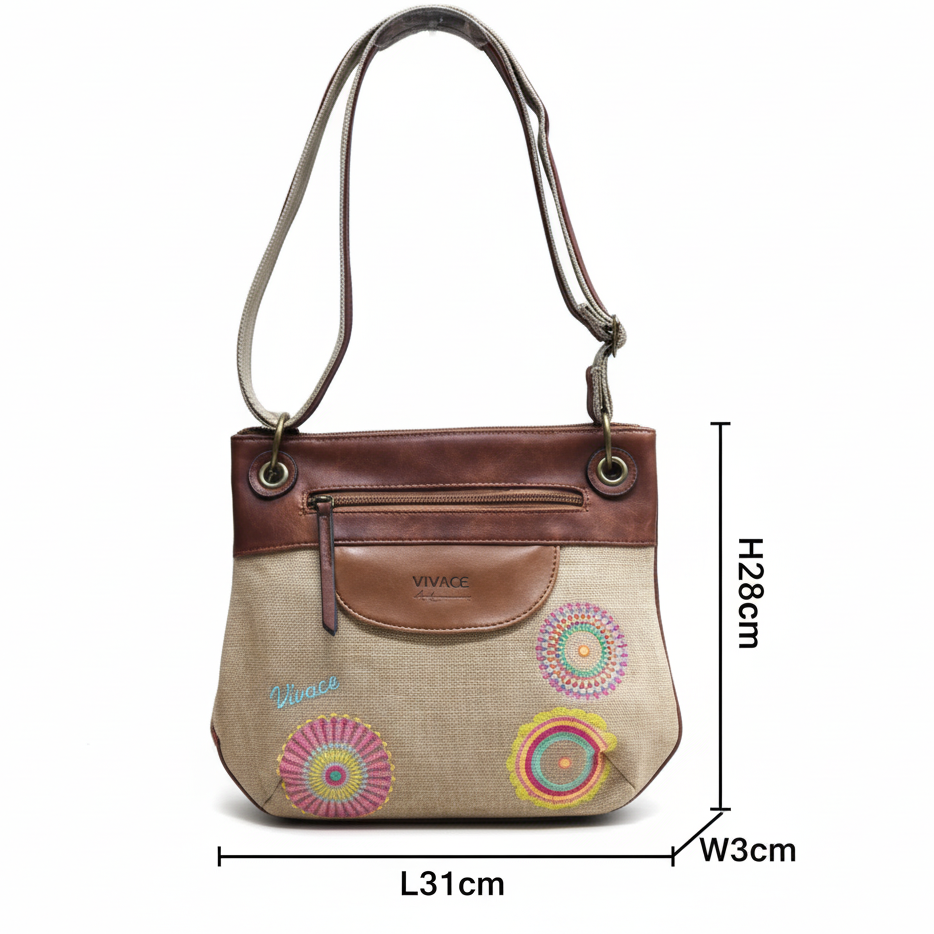 Vivace Sling Bag: SLIGHT PINK Hessian and Leather bag with Embroidery SIZE