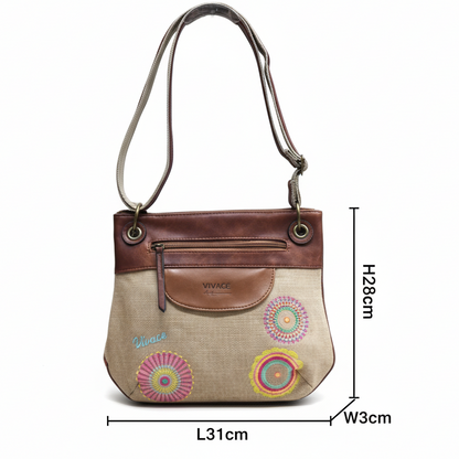 Vivace Sling Bag: SLIGHT PINK Hessian and Leather bag with Embroidery SIZE