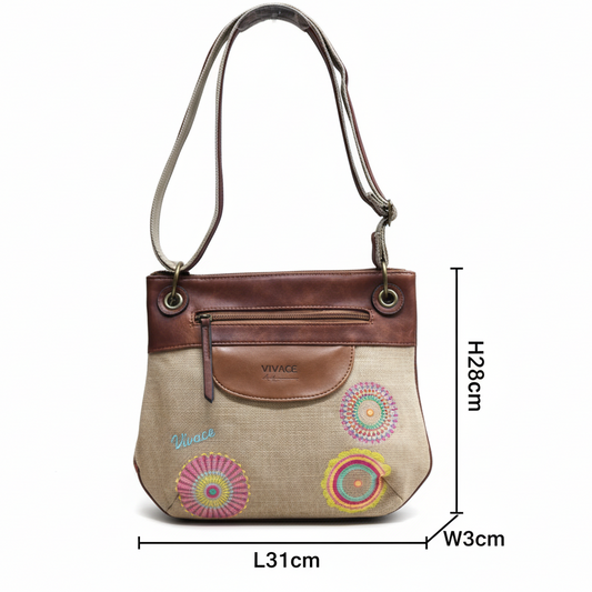 Vivace Sling Bag: SLIGHT PINK Hessian and Leather bag with Embroidery SIZE