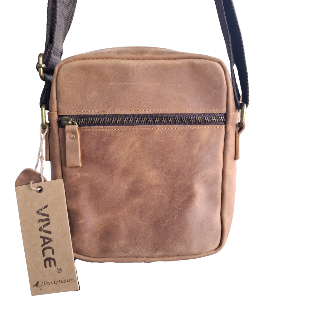 Vivace Sling Bag: TAN BROWN Genuine Leather with Adjustable Strap  BACK