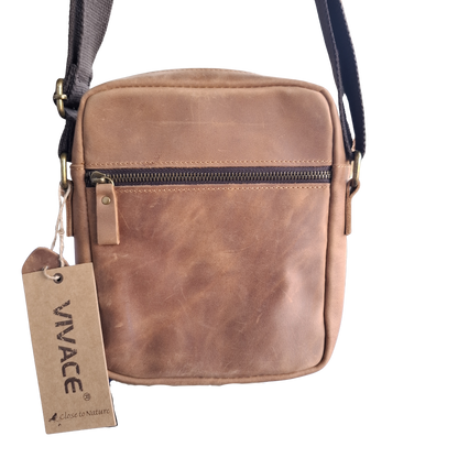Vivace Sling Bag: TAN BROWN Genuine Leather with Adjustable Strap  BACK
