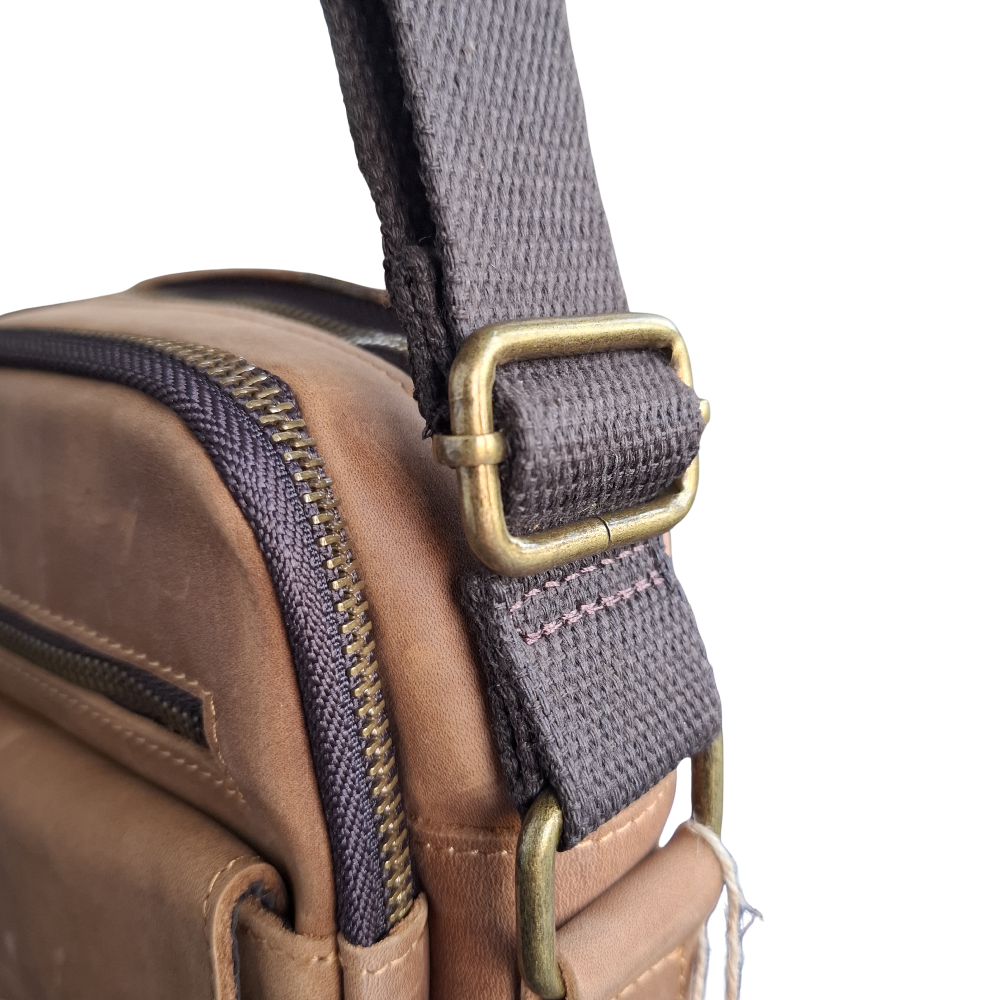 Vivace Sling Bag: TAN BROWN Genuine Leather with Adjustable Strap DETAIL