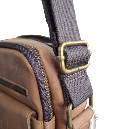Vivace Sling Bag: TAN BROWN Genuine Leather with Adjustable Strap DETAIL