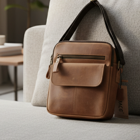 Vivace Sling Bag: TAN BROWN Genuine Leather with Adjustable Strap HERO