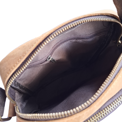 Vivace Sling Bag: TAN BROWN Genuine Leather with Adjustable Strap  OPEN