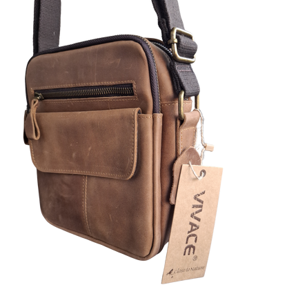 Vivace Sling Bag: TAN BROWN Genuine Leather with Adjustable Strap SIDE HANGING