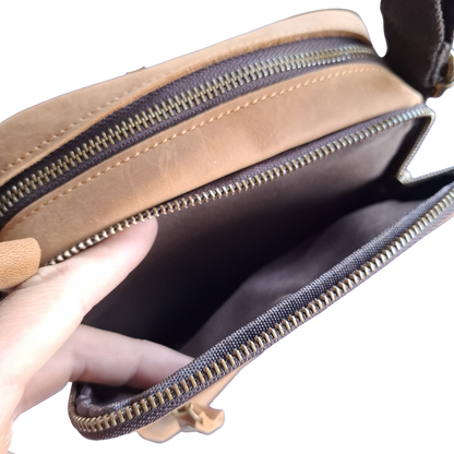 Vivace Sling Bag: TAN BROWN Genuine Leather with Adjustable Strap TOP POCKET OPEN