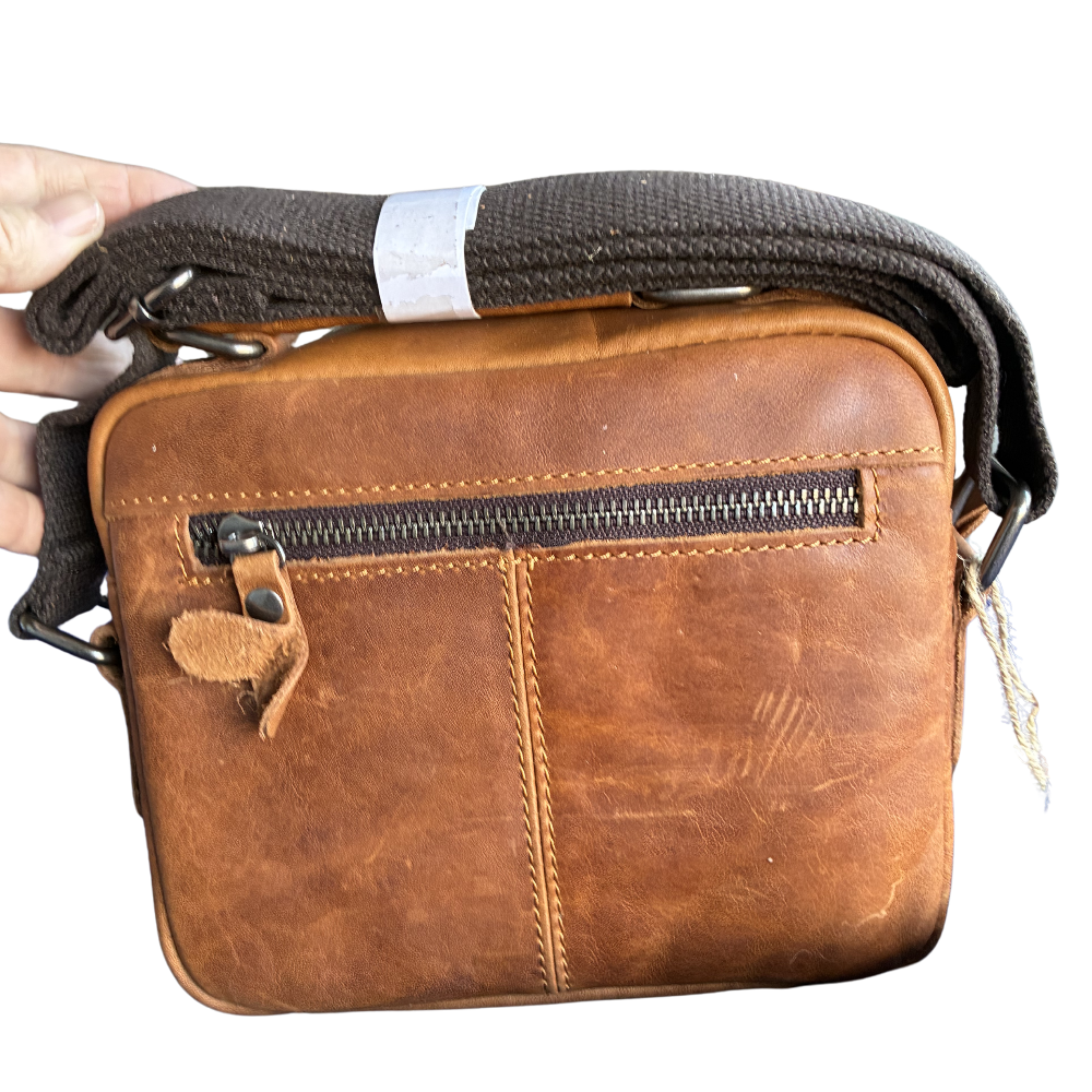Vivace Sling Bag: TAN, Brown Genuine Leather Cross body with Adjustable Strap BACK