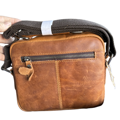 Vivace Sling Bag: TAN, Brown Genuine Leather Cross body with Adjustable Strap BACK